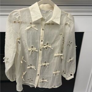 COPY - MUY MUY Cream Sheer Blouse with Bow Details